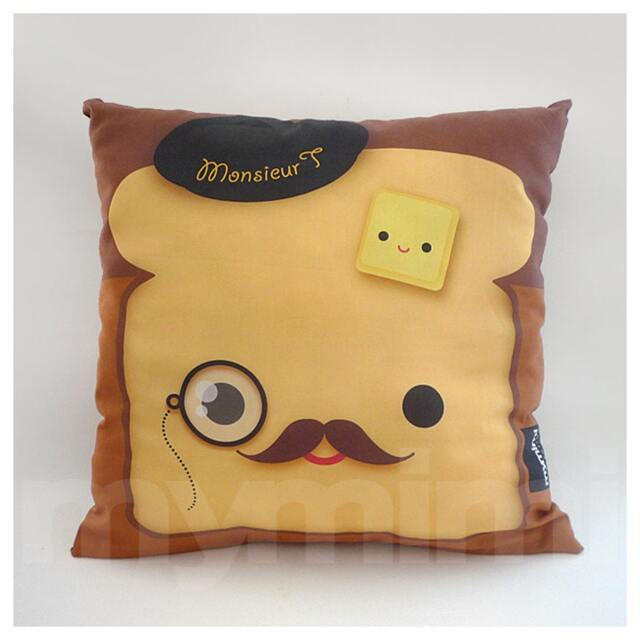 Monocle Toast Pillow Kawaii Breakfast Cushion - 12 X 12