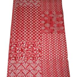 Handmade Red Kantha Quilt, Indian Cotton Bedspread Blanket - 90x108 - thumbnail 3
