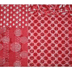 Handmade Red Kantha Quilt, Indian Cotton Bedspread Blanket - 90x108 - thumbnail 2