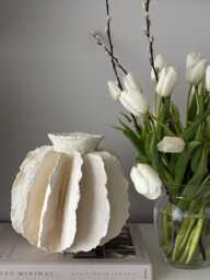 Handmade Paper Clay Vase - Large White Sculptural Japandi Statement Vessel Textured Minimalist Modern Artisan Home Decor - thumbnail 1
