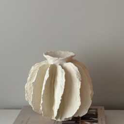 Handmade Paper Clay Vase - Large White Sculptural Japandi Statement Vessel Textured Minimalist Modern Artisan Home Decor - thumbnail 3