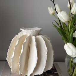 Handmade Paper Clay Vase - Large White Sculptural Japandi Statement Vessel Textured Minimalist Modern Artisan Home Decor - thumbnail 2