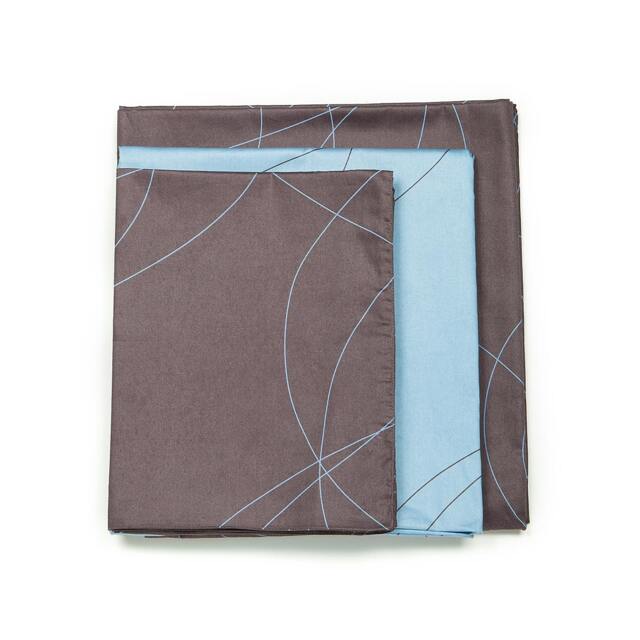 Modern Sky Blue & Grayish Brown Swirl Pattern Cotton 4 Pcs Sheet Set