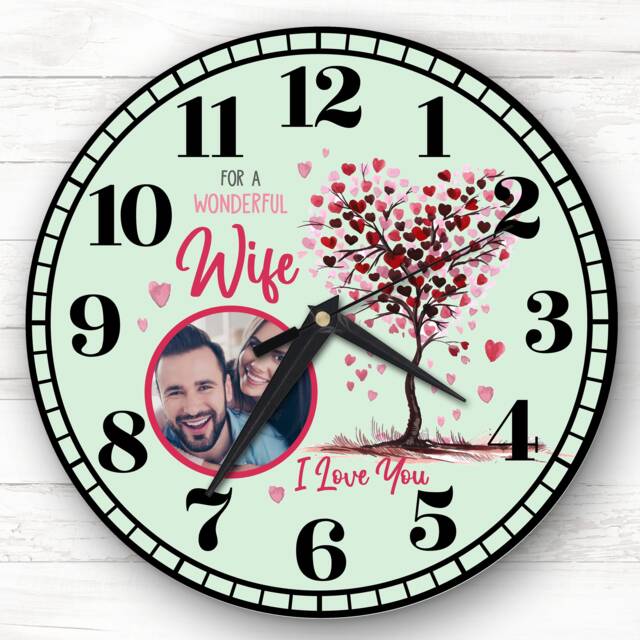 Wife Tree Photo Valentine's Day Gift Anniversary Green Personalised Clock - image 1