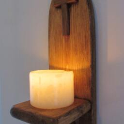 Pair Of Church/Catholic Style Wall Sconce Led Candle Holders With Wooden Cross Crucifix Decoration , Various Sizes Available - thumbnail 3