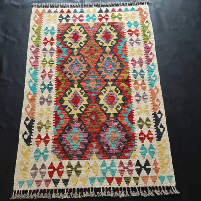 Kilim Rug Multicolour, Handmade Artisan Afghan Turkish Aztec Geometric Wool 151x106 cm - image 1