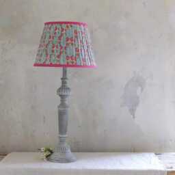 Teal Blue Lampshade Only, Pleated Cotton Floral Print Lamp Shade With Pink Trim - Easy Fit Table 30cm - thumbnail 3