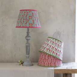 Teal Blue Lampshade Only, Pleated Cotton Floral Print Lamp Shade With Pink Trim - Easy Fit Table 30cm - thumbnail 4