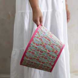 Teal Blue Lampshade Only, Pleated Cotton Floral Print Lamp Shade With Pink Trim - Easy Fit Table 30cm - thumbnail 2