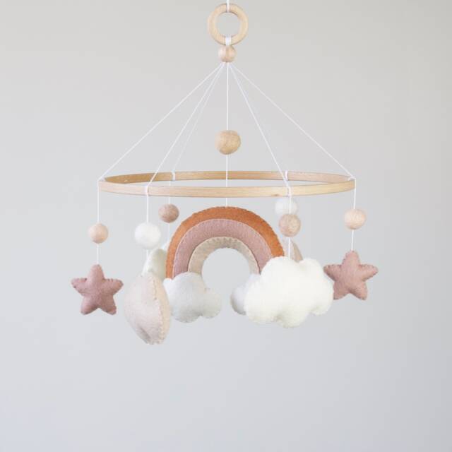 Rainbow Felt Baby Mobile With Stars & Clouds, Unique Nursery Decor - image 1