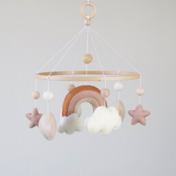 Rainbow Felt Baby Mobile With Stars & Clouds, Unique Nursery Decor - thumbnail 2
