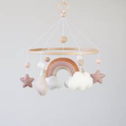 Rainbow Felt Baby Mobile With Stars & Clouds, Unique Nursery Decor - thumbnail 1