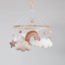 Rainbow Felt Baby Mobile With Stars & Clouds, Unique Nursery Decor - thumbnail 3