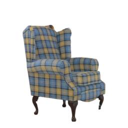 Queen Anne Wing Back Cottage Fireside Chair in Blue & Yellow Lana Tartan Check - thumbnail 4
