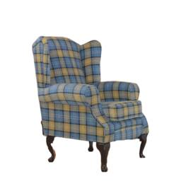 Queen Anne Wing Back Cottage Fireside Chair in Blue & Yellow Lana Tartan Check - thumbnail 2