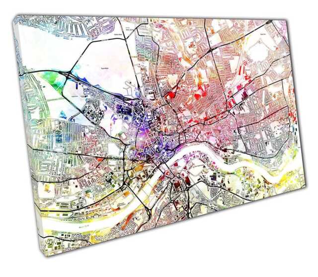 Newcastle UK Watercolor Street Map Canvas Art Print - Ready To Hang Home & Office Decor - image 1