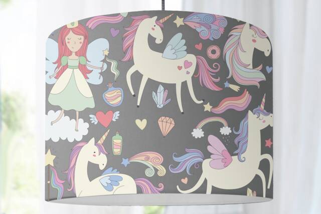 Lampshade Nursery Unicorn Fairy Tale Gray - image 1
