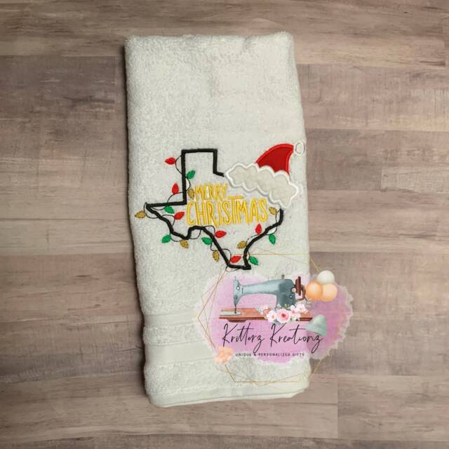 Merry Christmas States. Embroidered Towel. Hand Kitchen Christmas. Home Decor. Bathroom - image 1