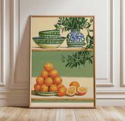 Mediterranean Citrus Poster, Orange Still Life Print, Kitchen Wall Art - thumbnail 1