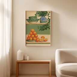 Mediterranean Citrus Poster, Orange Still Life Print, Kitchen Wall Art - thumbnail 3