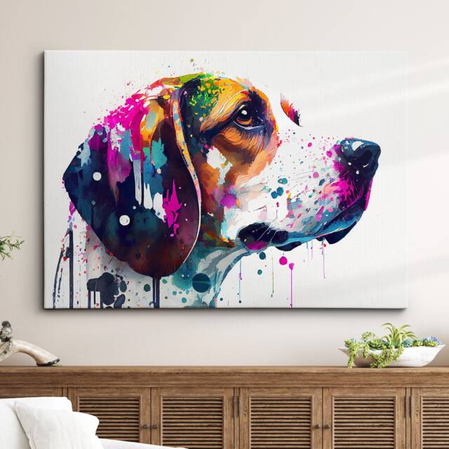 Beagle Abstract Dog Pet Animal Oil Painting Splatter Wall Art, Framed Canvas Poster Print, Home Kitchen Office Room Decor, Gifts - image 1
