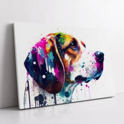 Beagle Abstract Dog Pet Animal Oil Painting Splatter Wall Art, Framed Canvas Poster Print, Home Kitchen Office Room Decor, Gifts - thumbnail 2