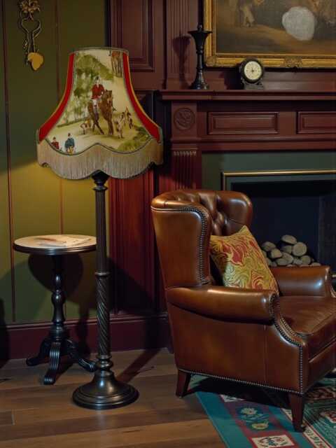 Vintage Fox Hunting Scene Lampshade With Gold Fringe, Handmade in The UK For Floor Standard Lamp Shades, Ceiling Light Pendants - image 1