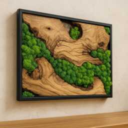 Live Edge Olive Wood & Moss Wall Art Handmade Biophilic Decor - thumbnail 3