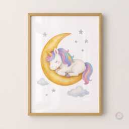 Girls Unicorn Wall Art - Set Of 3 - Girl Bedroom Poster Rainbow Unicorns Print - thumbnail 3