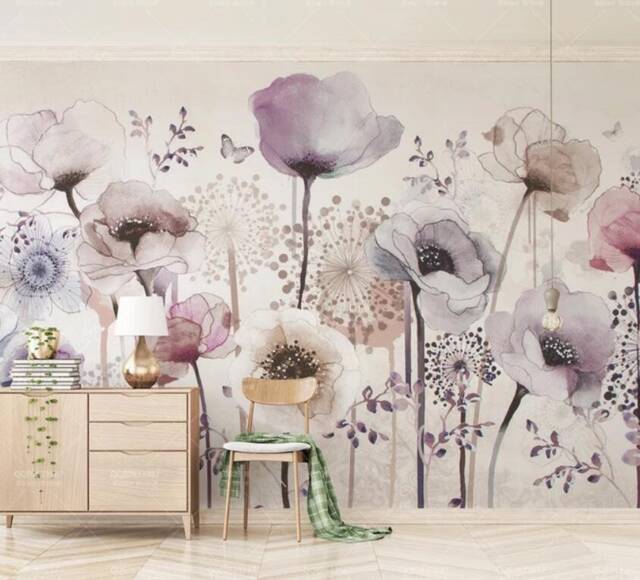 3D Floral Butterfly Wallpaper, Watercolor Wall Mural, Peel & Stick - image 1