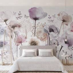 3D Floral Butterfly Wallpaper, Watercolor Wall Mural, Peel & Stick - thumbnail 2