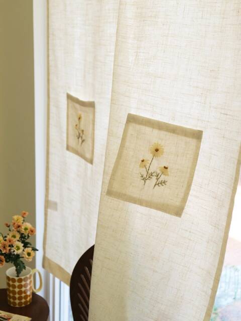 Rafe Embroidered Floral Linen Noren Curtain, Drape, Door Long Noren, Room Divider Doorway 1Pc - image 1