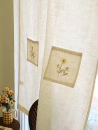 Rafe Embroidered Floral Linen Noren Curtain, Drape, Door Long Noren, Room Divider Doorway 1Pc - thumbnail 1
