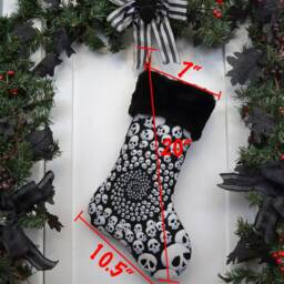 Handmade Infinity Skulls Christmas Stocking, Black & White, Faux Fur Cuff - thumbnail 2