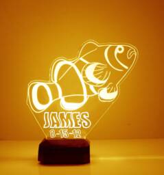 Light Up Clown Fish, Custom Engraved Night Light, Personalized Free, 16 Color Options With Remote Control, Fish Desk Lamp - thumbnail 1