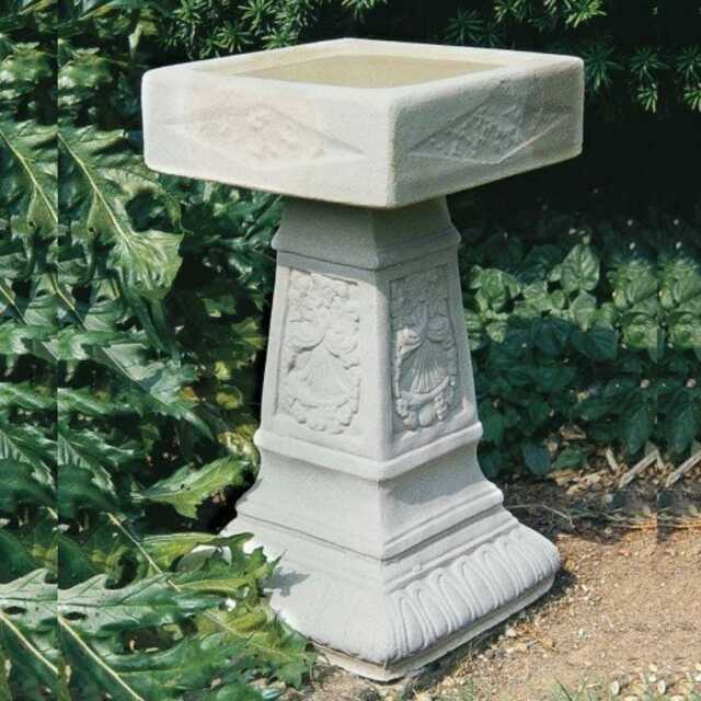 Large Wide Sandstone Birdbath With Square Bowl - image 1