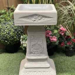 Large Wide Sandstone Birdbath With Square Bowl - thumbnail 3