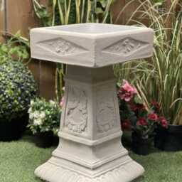 Large Wide Sandstone Birdbath With Square Bowl - thumbnail 2