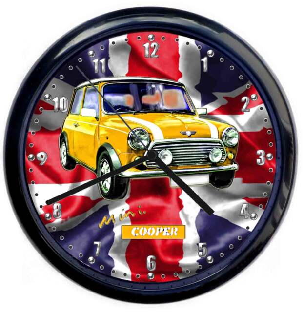 Mini Cooper Classic Car Large 10Inch Black Wall Clock