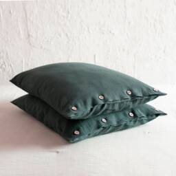 Forest Green Linen Pillowcases With Coconut Buttons, Set Of 2, Handmade Pillow Case Sets - thumbnail 2