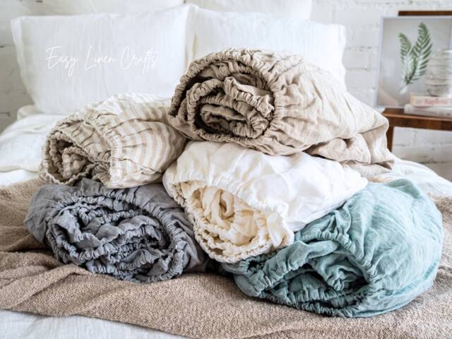stonewashed Linen Fitted Bed Sheet - Custom Natural Bedding Mattress Cover 1 - image 1