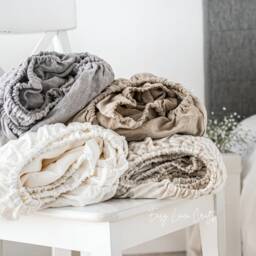 stonewashed Linen Fitted Bed Sheet - Custom Natural Bedding Mattress Cover 1 - thumbnail 2