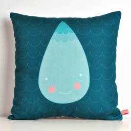 Decorative Throw Pillow For Kids Room With Big Raindrop in Indigo Blue, By Pinknounou - thumbnail 1