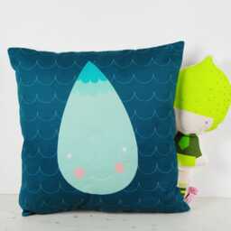 Decorative Throw Pillow For Kids Room With Big Raindrop in Indigo Blue, By Pinknounou - thumbnail 2