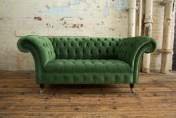 2 Seater Forest Green Velvet Fabric Chesterfield Sofa, British Handmade - thumbnail 1