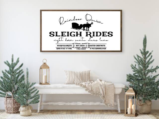 Sleigh Rides Sign - Farmhouse Christmas Wood Holiday Wall Art Decor - image 1