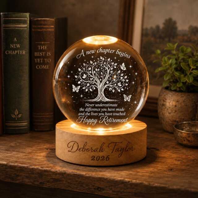 Personalized Retirement Crystal Night Light, Custom Happy Led Lamp, Tree Of Life New Chapter, Farewell Gift For Boss Co Worker - image 1