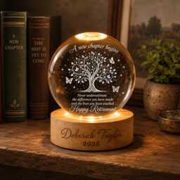Personalized Retirement Crystal Night Light, Custom Happy Led Lamp, Tree Of Life New Chapter, Farewell Gift For Boss Co Worker - thumbnail 1