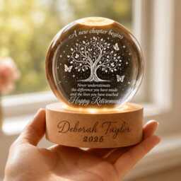 Personalized Retirement Crystal Night Light, Custom Happy Led Lamp, Tree Of Life New Chapter, Farewell Gift For Boss Co Worker - thumbnail 2