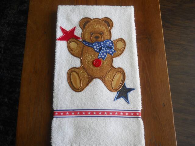 Appliqued Bear Hand Towel Patriotic 4Th Of July Decor - image 1
